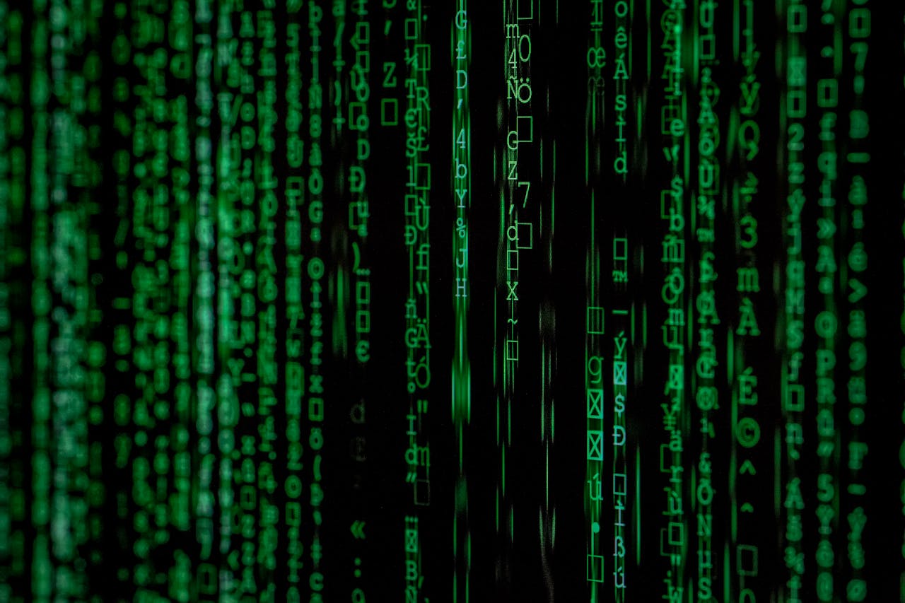 service-06 Abstract green matrix code background with binary style.
